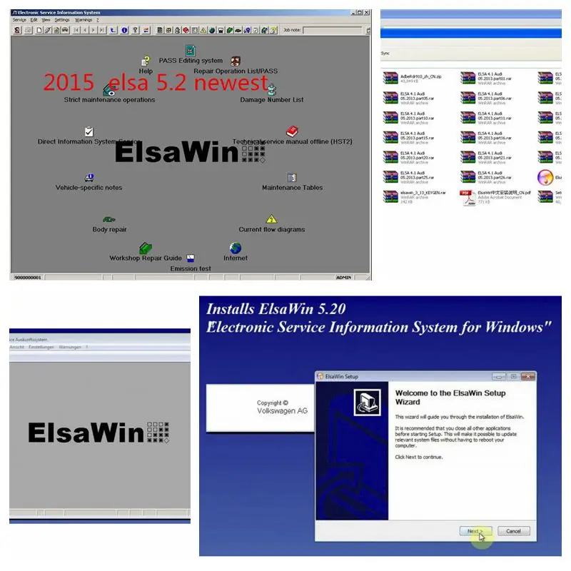  2019 Software de reparación de automóviles ElsaWin 60 trabajo para V-W 53 para Audi Software de rep