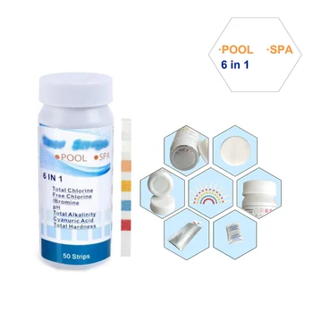 

50pcs/ Bottle Water Test Strip 6 In1 Acid Water Hardness Swimming Pool Spa Chlorine Test Strip Alkalinity PH Cyanuric Bromine