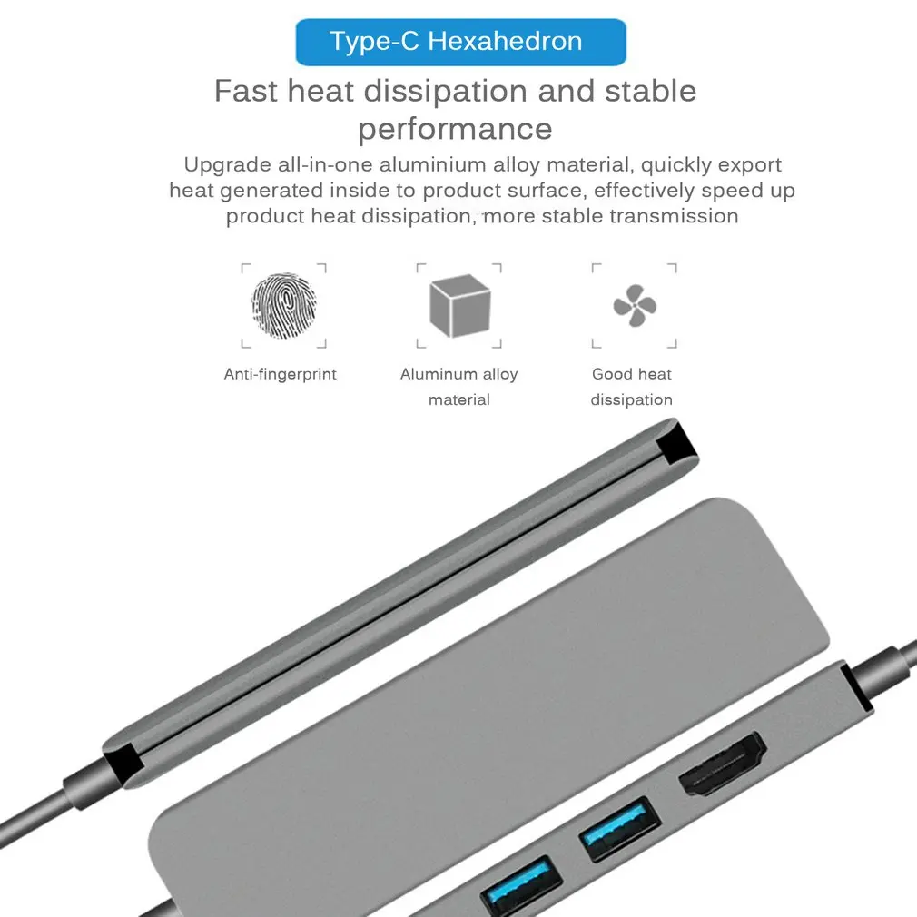 6 в 1 Thunderbolt 3 Usb-C к Hdmi 4K адаптер Sd Tf кардридер Usb3.0 концентратор Pd Многофункциональный Usb3.0 концентратор