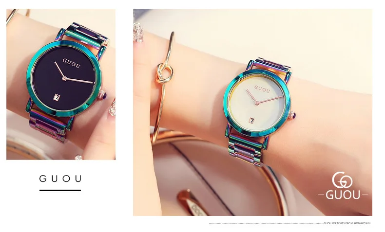 Fashion Guou Top Brand Wrist Watches Colorful Stainelss Steel Watch Women Luxury Women's Clock Saat Relogio Feminino_voghion.com