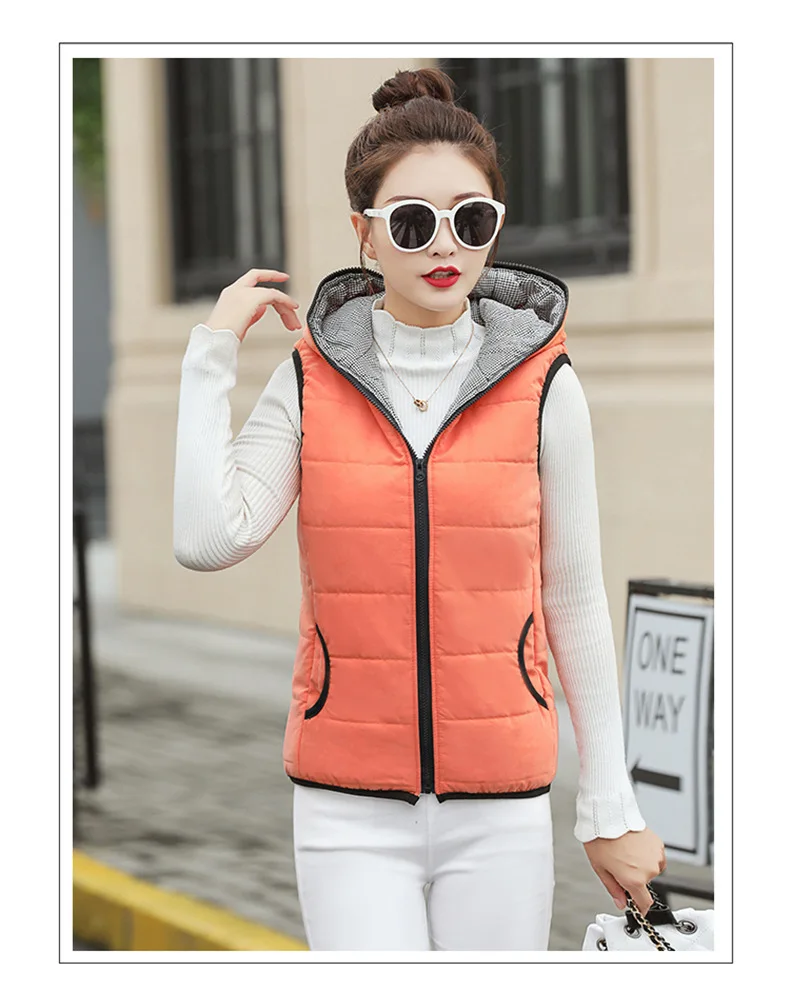 Жилет с капюшоном женский короткий жилет досуг дикая волна пальто мягкие Взрывные Модели жилет женский чистый цвет жилет, чтобы держать куртку