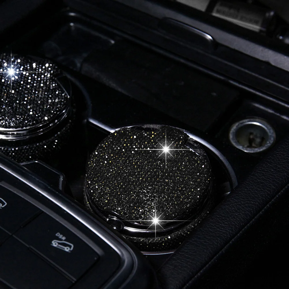 Bling автомобильная пепельница С кристалалми и стразами Портативный Бездымная подставка держатель чашки цилиндр с холодных синих тонах, светодиодный светильник индикатор стайлинга автомобилей