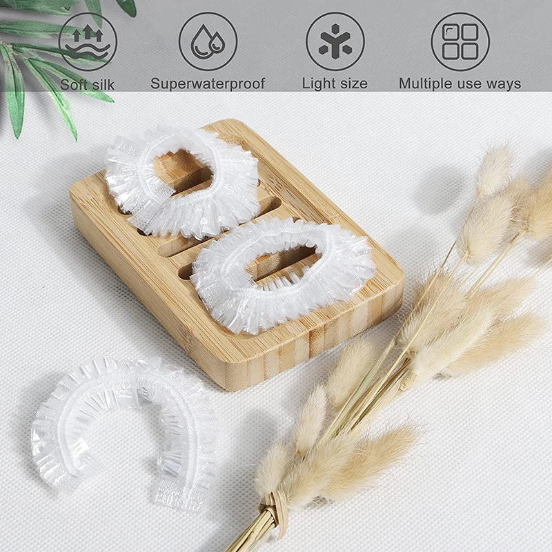 100/50Pcs Disposable Shower Caps Plastic Waterproof Headgear One-Off Elastic Bath Cap Portable Transparent Beauty Salon Caps