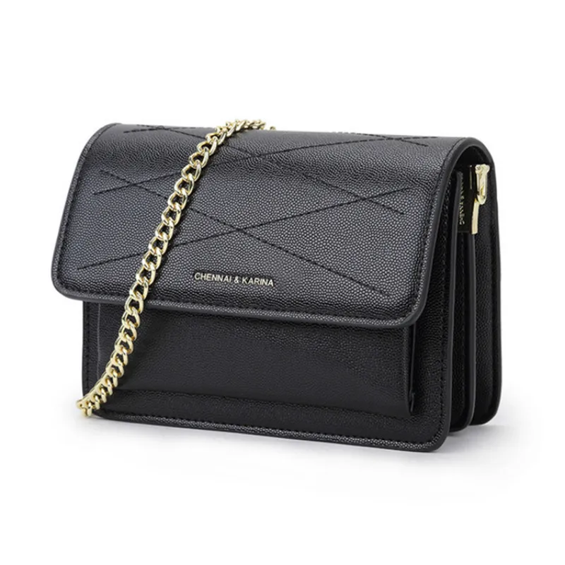 

2019 New Fashion Women Female Messenger Handbag Black Chain Quilted PU Letter Luxury Brand Designer Hand Bag