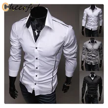 

Men Button Down Shirts Long Sleeve Pure Colors Solid Slim Fit Business Shirts Male Clothing