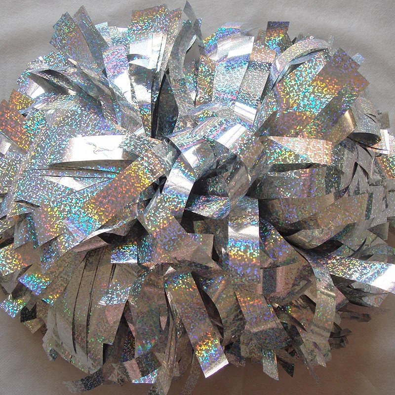 Cheerleader Pom Poms with Baton Handle, Fire, Rainbow Color, Fully Shinny, Competition