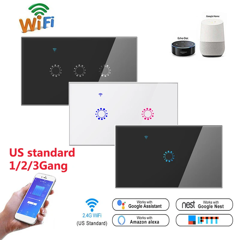 Умный сенсорный настенный выключатель панель 1/2/3 Wi-Fi выключатель света нам стандартный работать с Alexa Google Home управления ewelink
