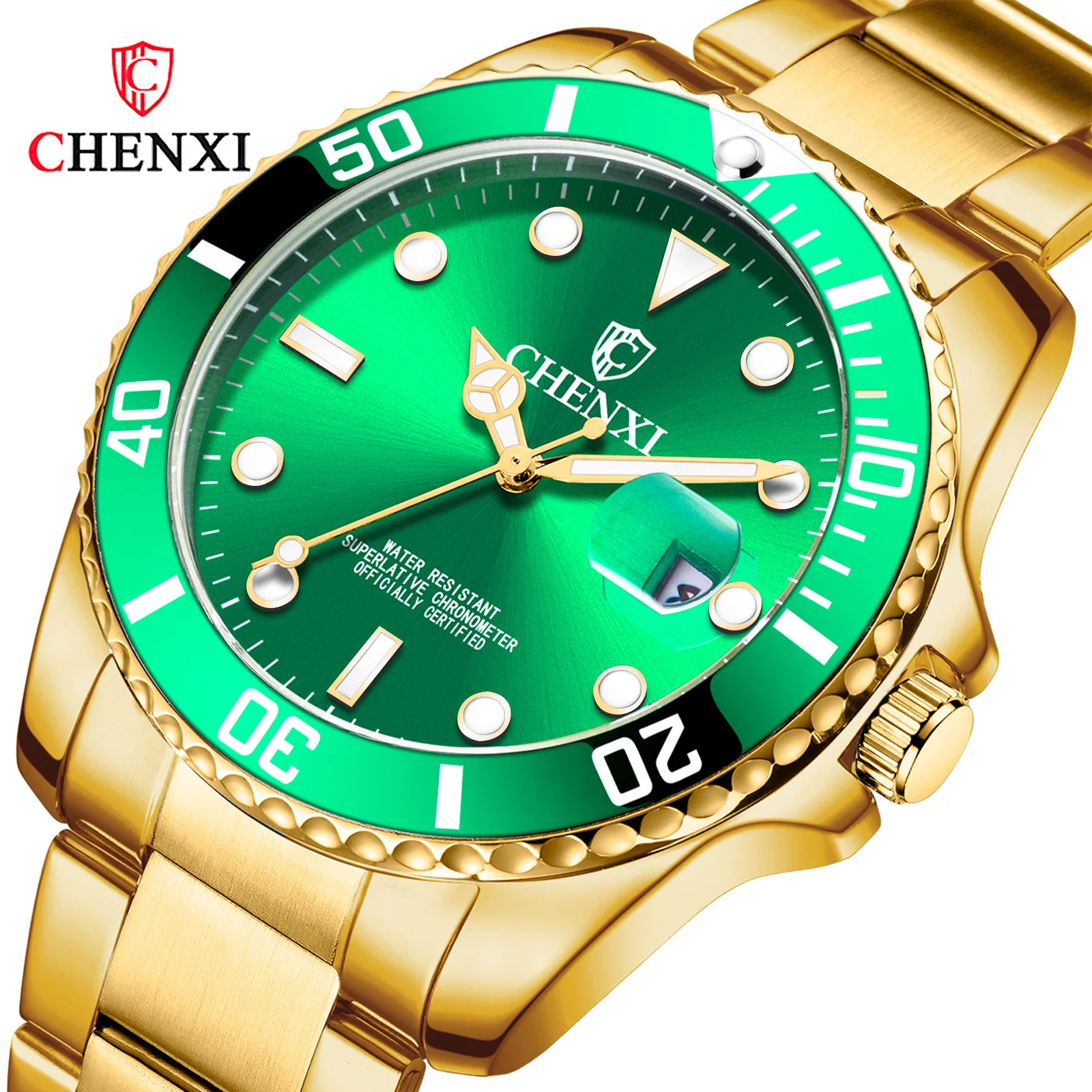 

New Style Green Ghost Watch Waterproof Calendar Quartz Watch Dawn Brand Couple Watch 085a All Gold