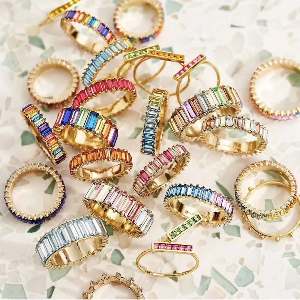 AOTEMAN INS радужные кольца для девочек женские хрустальные Свадебный Венчальный со стразами разноцветные кольца наборы оптовые продажи, фианит Bijoux