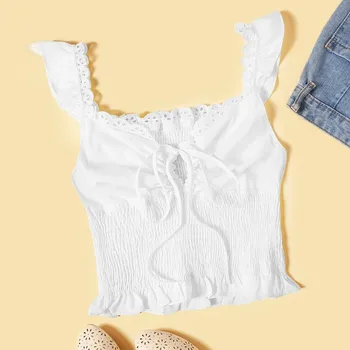 

Crop Top Women's Summer Sleeveless Vest Top Ruffle Strap Tie Neck Cute Cami Tank Top Sexy Blusas White Cami Camisole Plus Size