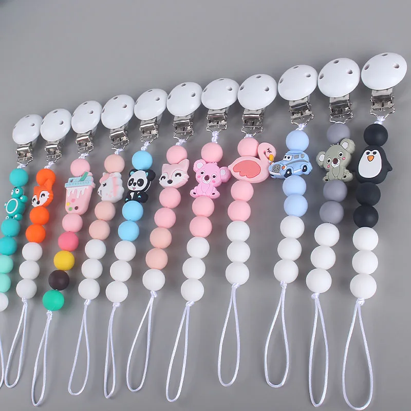 White Wooden Pacifier Holder Chain Clip Mini Silicone Teething Rodent Dummy Chain Clip Strap|Pacifier| - AliExpress