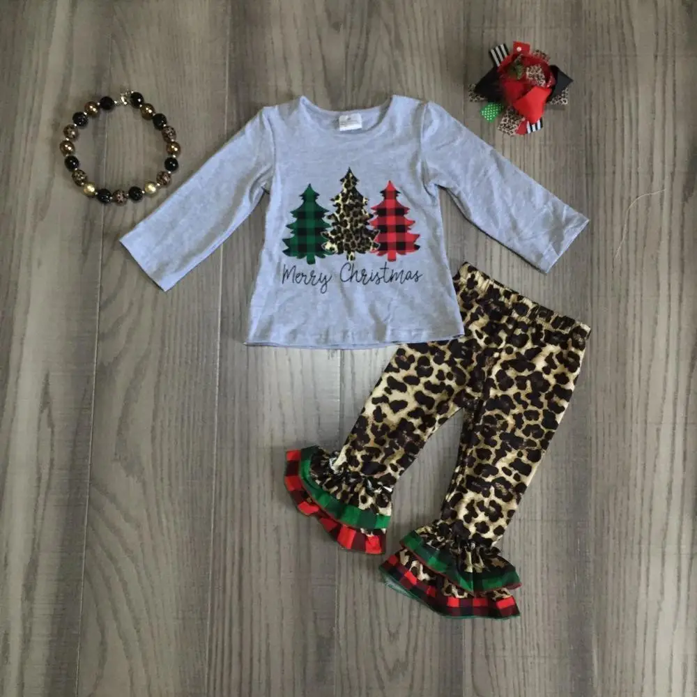Cena Baby Girl clothes girls strój bożonarodzeniowy na czubek choinki z lampartami spodnie butikowa odzież dla dziewczynek z akcesoriami