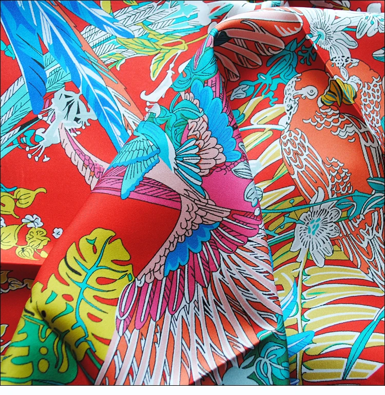 HuaJun 2 магазин | красная радость "Carnaval des Oiseaux" 90 Шелковый квадратный шарф саржевый струйный шарф ручной завивки