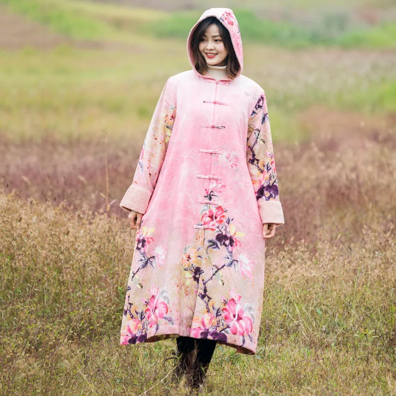 

Zhi pai 2018 Winter New Style Cotton Coat WOMEN'S Dress National Wind Long Cotton Overcoat And Hairs