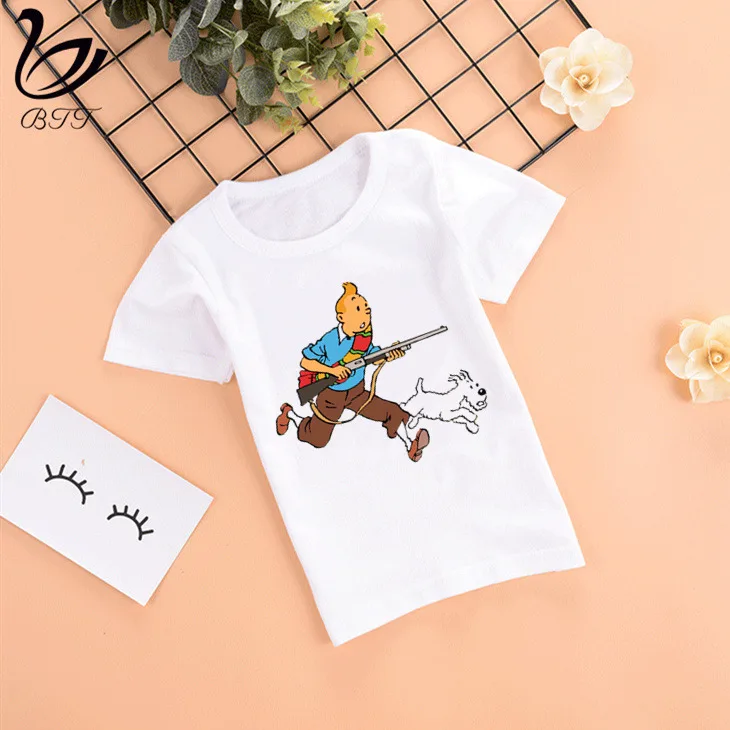 Tintin/модные летние стильные Забавные топы для девочек с героями мультфильмов; модная уличная одежда; Harajuku; футболка для мальчиков; уличная детская футболка