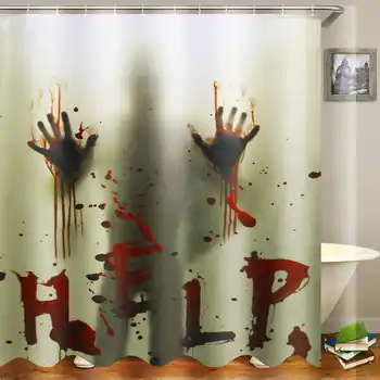 

Creepy Bloody Hands Bathroom Curtains Waterproof Shower Curtain Non-slip Bath Mat Toilet Seat Cover Floor Lid Rug Halloween Gift