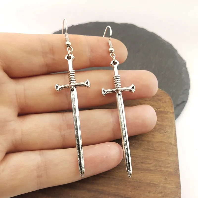 Sword Earrings Ear-Hoops Punk Womens Jewelry Cool Long Vintage for Unique Female 1pair