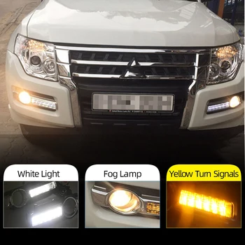 

2Pcs Car DRL LED Daytime Running Light For Mitsubishi Pajero Montero V93 2015 2016 2017 2018 Yellow Signal Function Fog Lamp 12V
