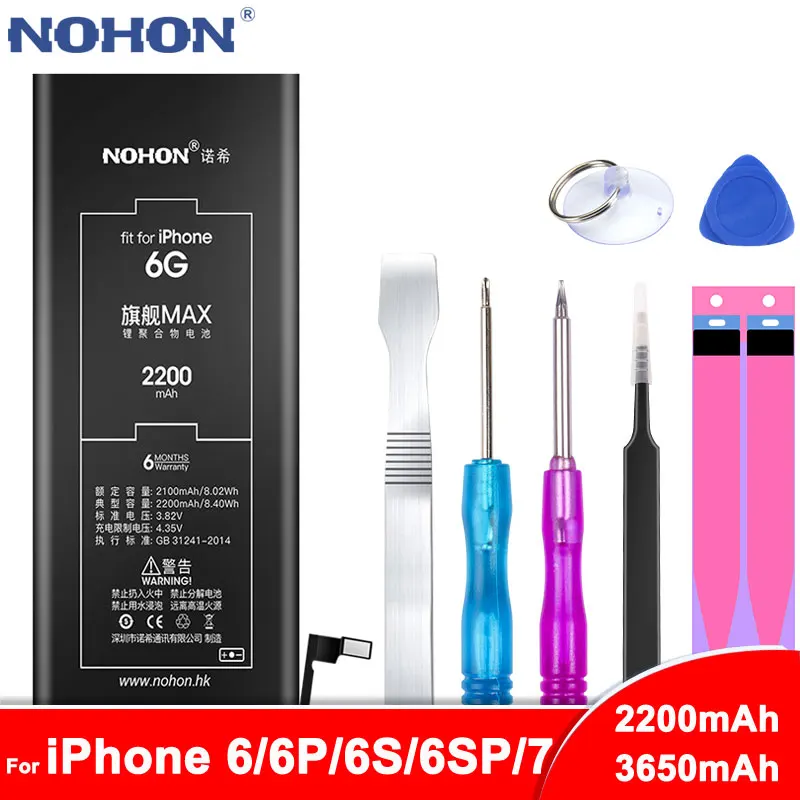 Оригинальный nohon аккумулятор для iPhone 6/iPhone 6 S Plus/6 Plus/iPhone Plus 7 MAX Ёмкость Замена литий