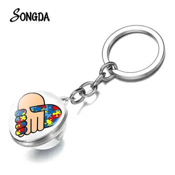 

Puzzle Autism Awarness Key Chain Hope Colorful Glass Cabochon Pendant Cure Of Autism Child Sickness Key Ring For Boy Girl