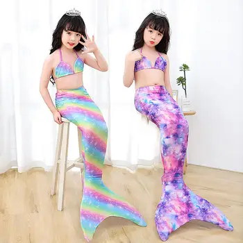 

2Pcs/set Girl Kid Swimsuit Halter Bra + Mermaid Tail Colorful Split Swimwear Fishtail Bathing Suits for 3-12Y