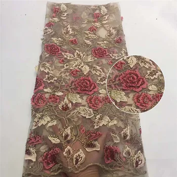 

Fashion African Lace Fabric High Quality stones Lace Nigerian Lace Fabric 2020 red/gold High Quality Lace With stones 5yards