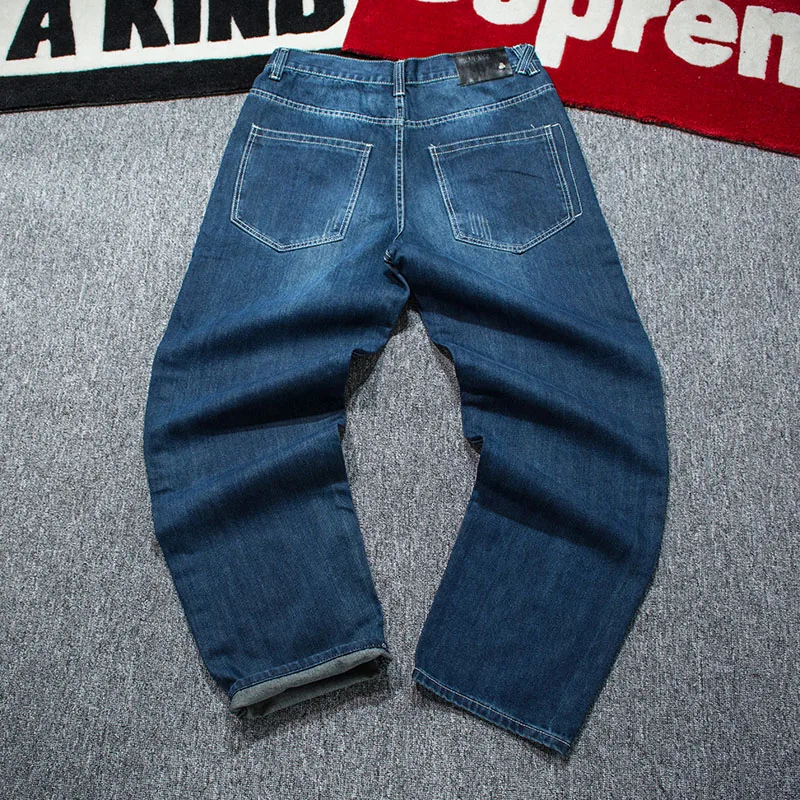 Мужские весенне-осенние широкие брюки, мешковатые джинсы, мужские синие прямые джинсы в стиле хип-хоп, свободные длинные джинсы, мужские брюки размера плюс 42, 44, 46