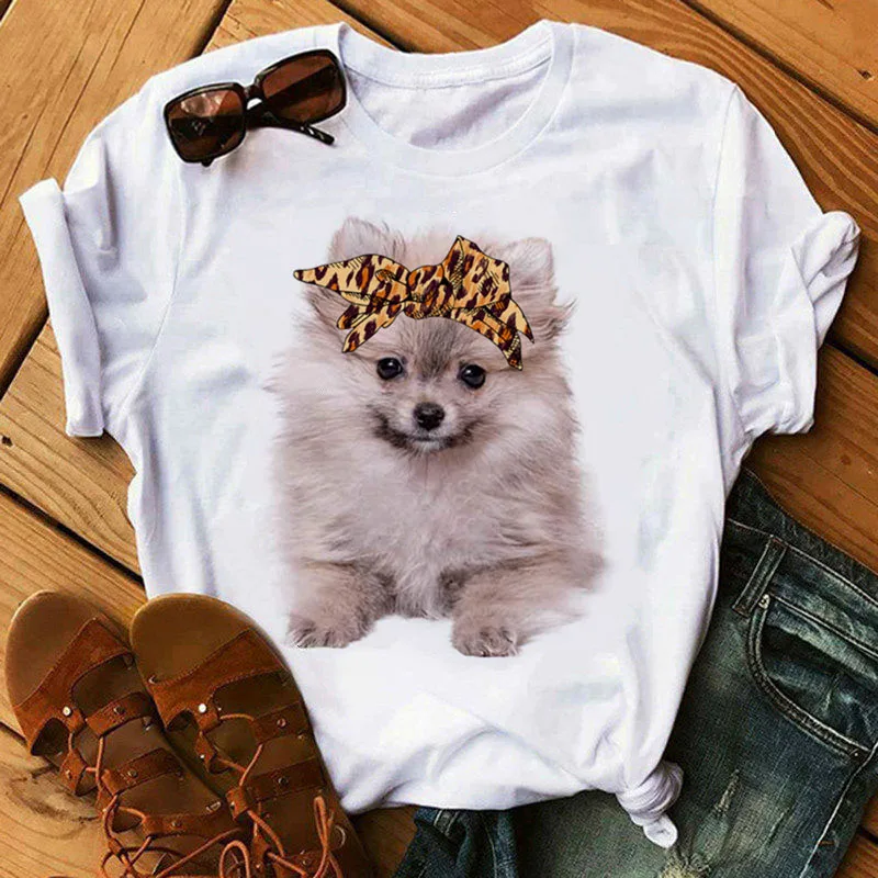 T-shirt Short Sleeve T-shirts Printing Fashion Letter Dog Bow Knot display picture 4