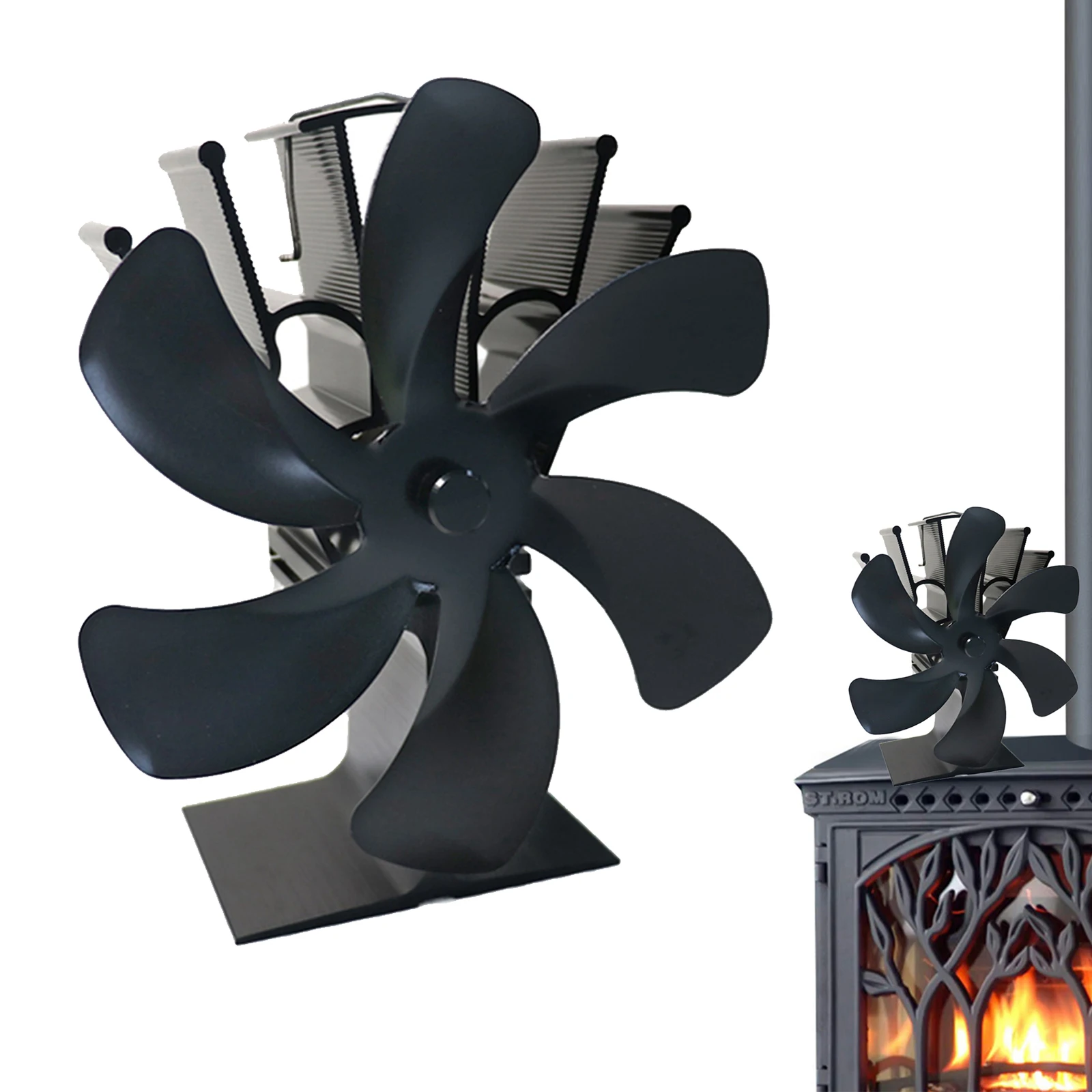 Large 6 Blade Heat Powered Wood Eco Fan Quiet Fireplace Wood Burning Fan  for Efficient Heat Distribution – Black - AliExpress