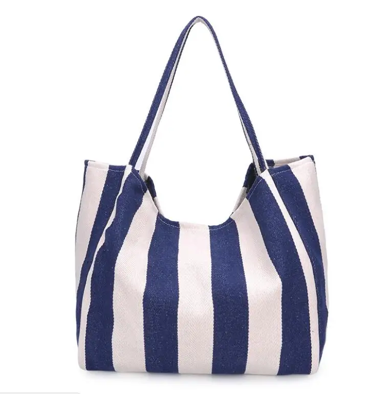 Billig Neue 2019 kunst dame handtasche einfache gestreiften leinwand tasche Casual große schulter tasche für frauen
