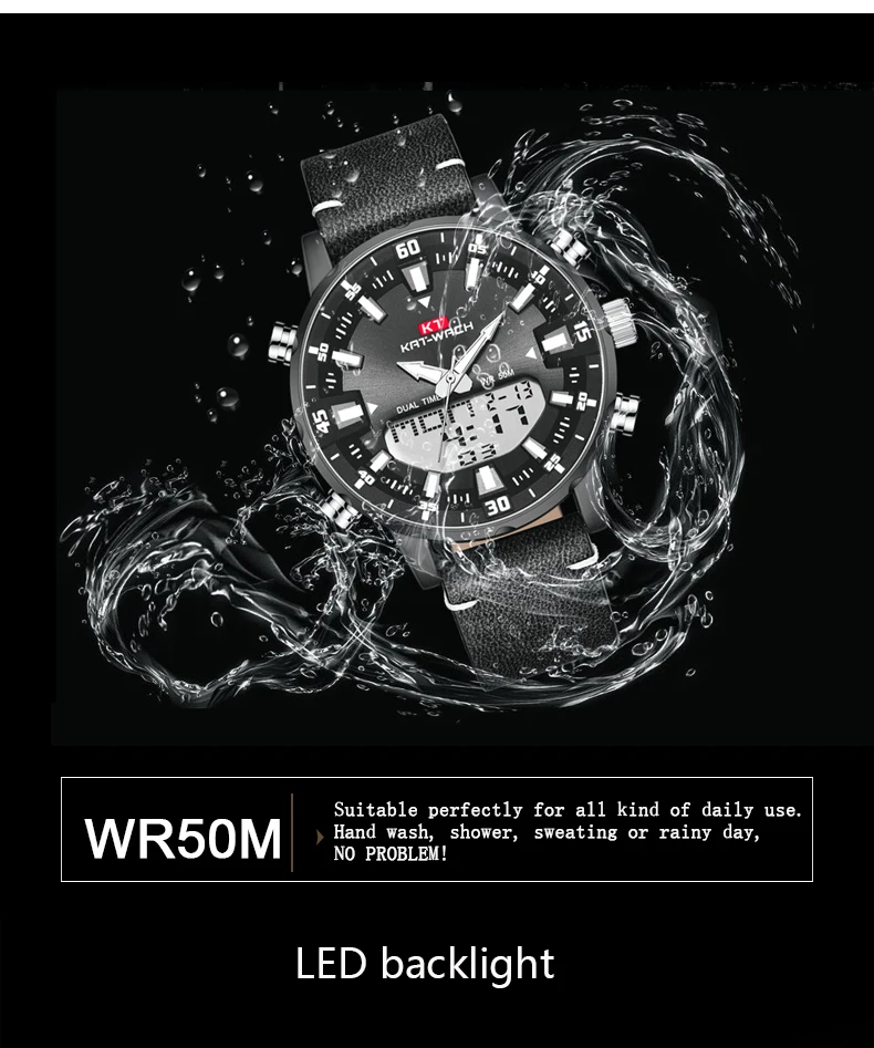 KAT-WACH Brand New Fashion Trend Big Dial Men's Watches Multifunctional Dual Display Quartz Electronic Watch Relogio Masculi