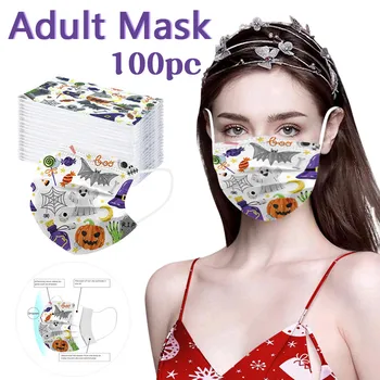 

100PC Halloween Safety Air Fog Printing Mask Adult Man And Woman Protective masque jetable Disposable Face Mask Mascarillas