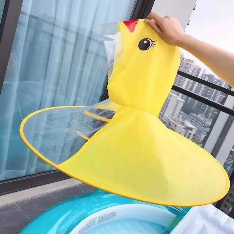 Creative Rain Ponchos Children's Raincoat Transparent UFO Children Umbrella Hat Hands Cover Funny Baby Duck Rain Coat Outdoor (7)