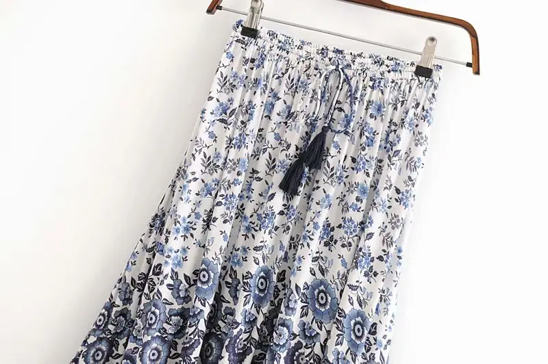 Boho королев Мода хиппи женские цветочный принт кисточкой пляжная Богемская юбка с