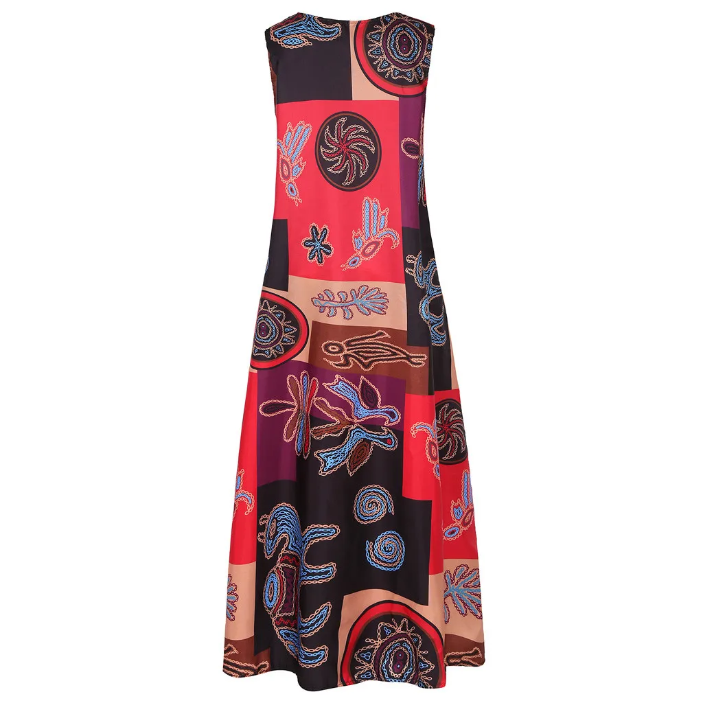 30# богемное Летнее Длинное Платье Макси без рукавов ZANZEA для женщин Винтаж Цветочный Принт майки Vestido повседневное хлопковое льняное сарафан туника