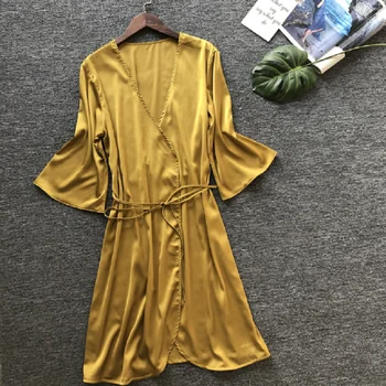 

2020 newest summer nightgown women's silk nightgown hot sale belt women's pajamas robe silk sleep dress