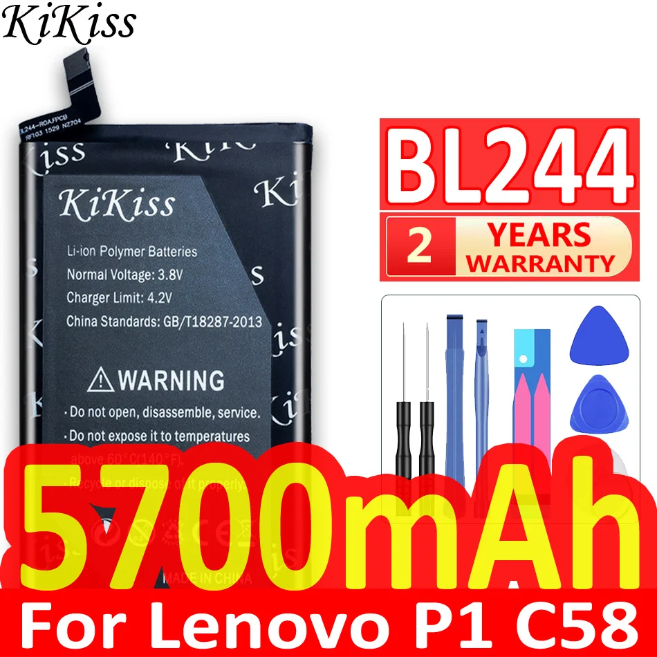 Original KiKiss BL244 Battery For Lenovo Vibe P1A42 P1C58 P1C72 P1 Li-ion Rechargeable Mobile Phone Batteries 5700mAH | Мобильные