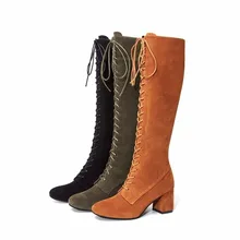 Горячая Распродажа, модные женские высокие сапоги обувь-гладиаторы на шнуровке женские сапоги на высоком каблуке теплые зимние сапоги, большие размеры K11-31