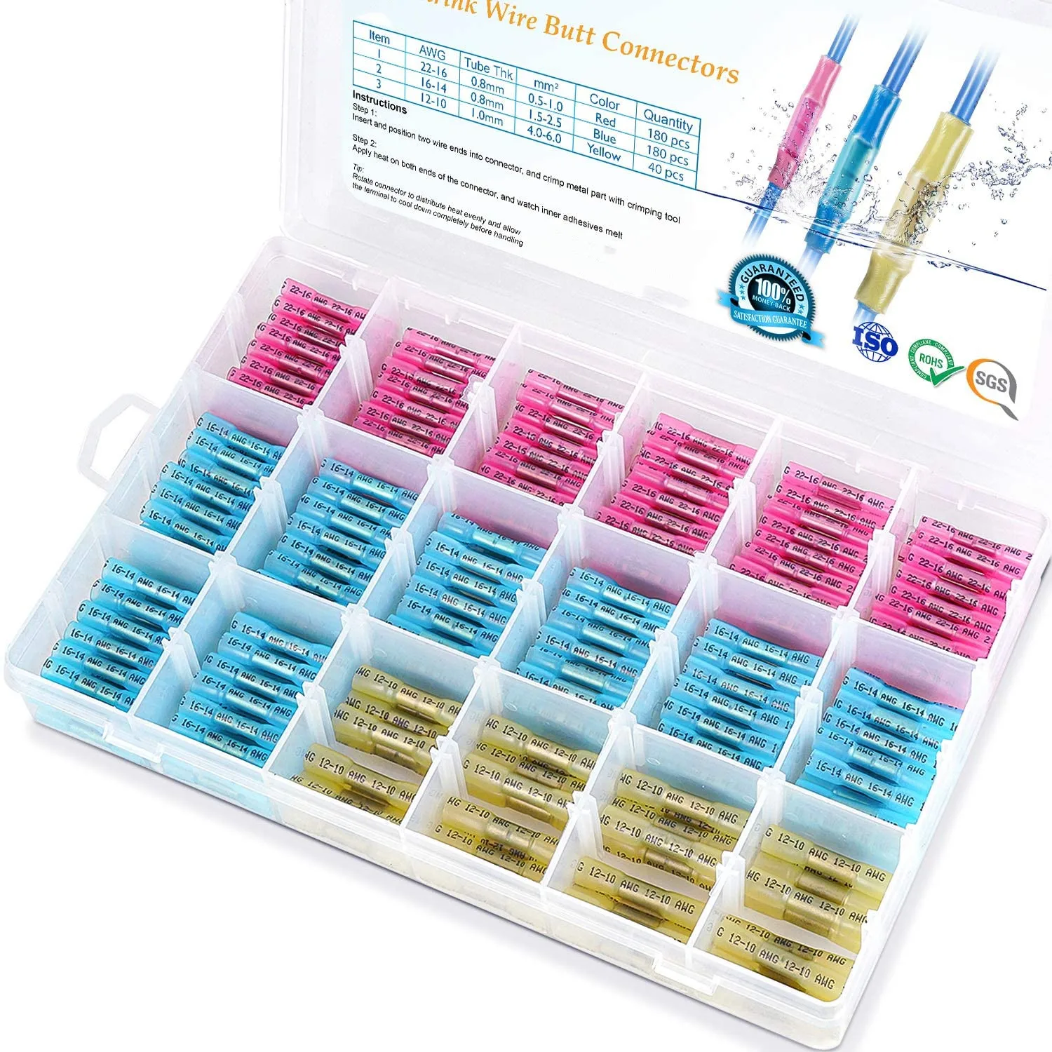 

Heat Shrink Butt Connectors,Waterproof Electrical Wire Connectors Kit,Insulated Crimp Butt Splice Terminals for Automotive Marin