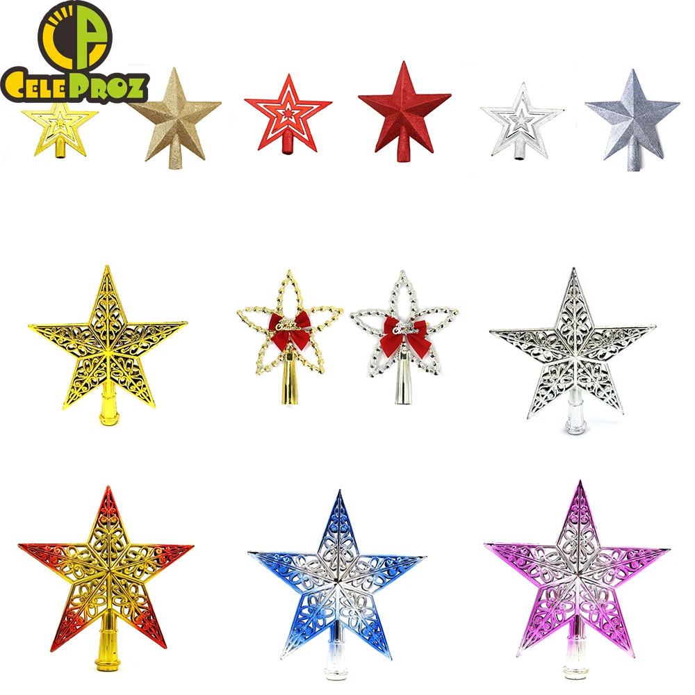 

1Pc Plastic Christmas Tree Topper Star ChristmasTree Topper Decoration Gold Red Silver Star Craft Xmas Children DIY Accessories