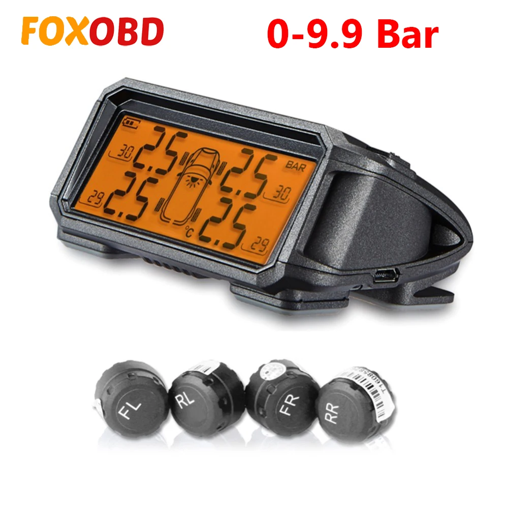 

Wireless TPMS Solar Tire Pressure Monitoring System Real-time Alarm External / Internal Sensors Tire Guage Monitor 0-9.9 Bar