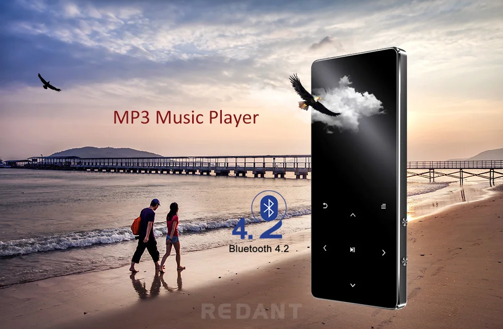 REDANT MP3-плеер Bluetooth с динамиком сенсорный ключ Встроенный 8 Гб 16 Гб HiFi Металлический Мини Портативный Walkman с радио FM Запись