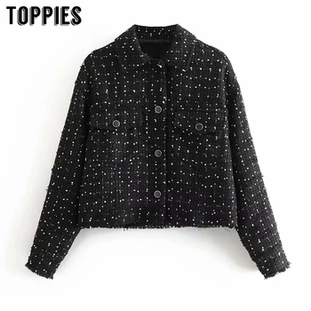 

black button Twill Short jacket coat women vintage tassel jacket 2020 spring long sleeve ladies coat