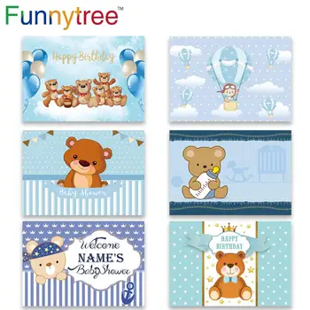 

Funnytree photozone balloon cloud Cartoon bear 1st Birthday Baby Shower backdrop background photocall photophone Home Wall Decor
