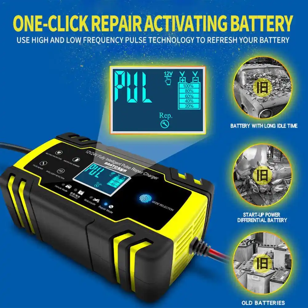 車のバッテリー充電器 3 ステージ 12v 24v スマートインテリジェント Lcd ディスプレイオートバイトラック自動バッテリー充電器バッテリー Aliexpress