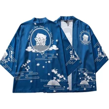 Традиционная одежда азиатской японской моды узор «Кот-счастливчик» кимоно пальто мужчины синий Винтаж Самурай хаори уличная короткая юката