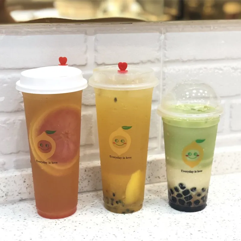 

50pcs High quality transparent juice cold drink cup 500ml 700ml big capacity disposable plastic cups with lid