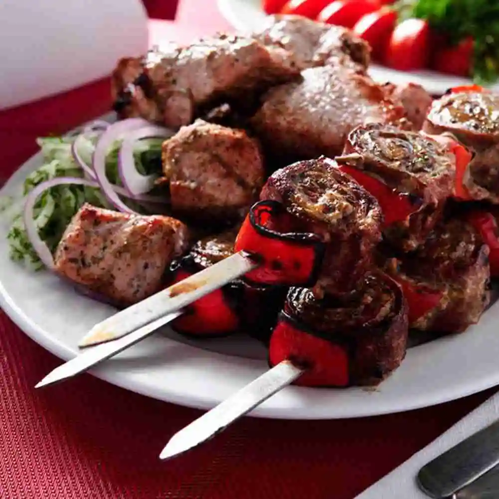 1PCS Skewer Barbecue Tool Mutton Sign Wooden Handle Barbecue Drill Round Steel Bbq Fork Barbeque Tools