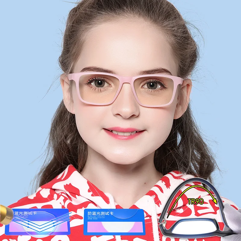 Anti Blue Light Glasses Anti Blue Light Blocking Computer Glasses For Children Kids TR90 Frame Fashion Girls/Boys Square Lenses Bezel PC Gaming Eyewear