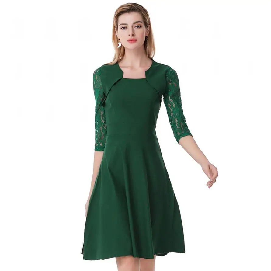

fashion Women Vintage Lace Dress Half sleeves Elegant Party Sexy Dresses Retro christmas Dress vestidos